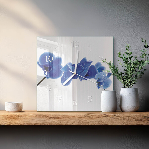 Vierkante glazen klok Orchidee