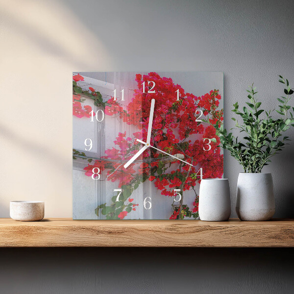 Vierkante glazen klok Bloemen