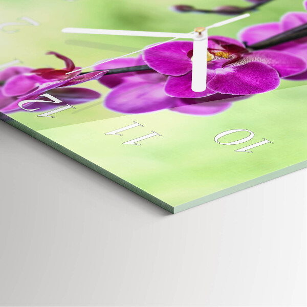 Vierkante glazen klok Orchidee