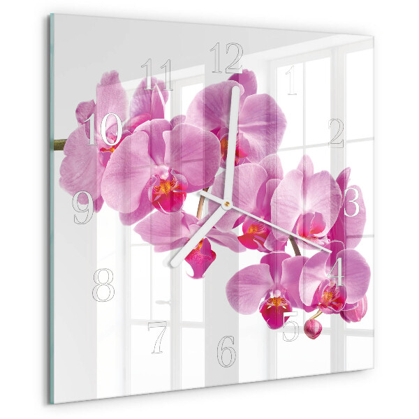 Vierkante glazen klok Orchidee