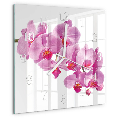 Vierkante glazen klok Orchidee