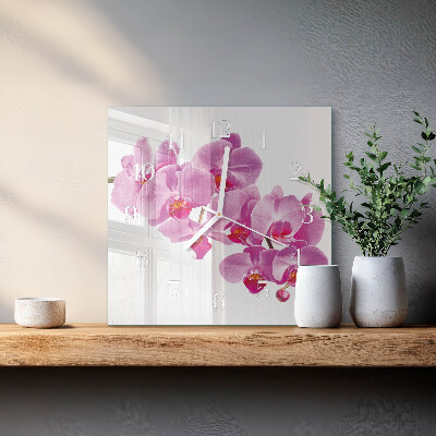 Vierkante glazen klok Orchidee