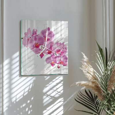Vierkante glazen klok Orchidee