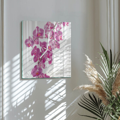 Vierkante glazen klok Orchidee