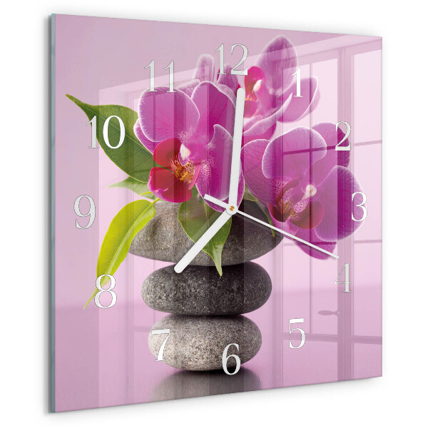 Vierkante glazen klok Orchidee