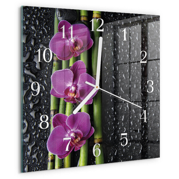 Vierkante glazen klok Orchidee