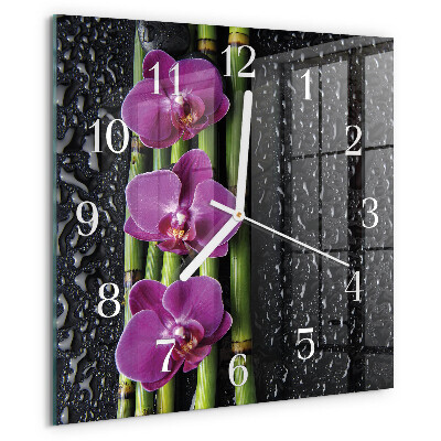 Vierkante glazen klok Orchidee