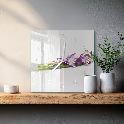Vierkante glazen klok Bloemen