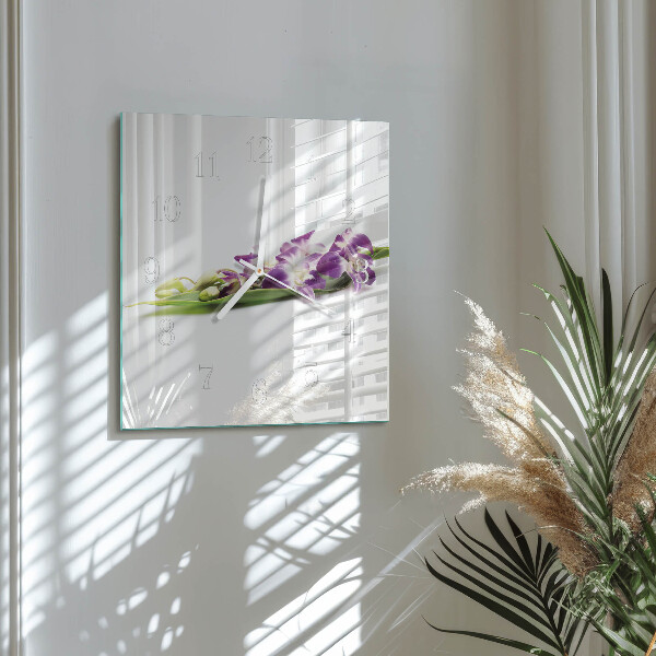 Vierkante glazen klok Bloemen