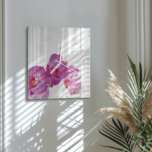 Vierkante glazen klok Orchidee