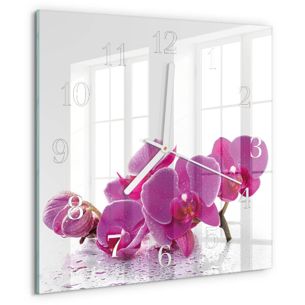 Vierkante glazen klok Orchidee
