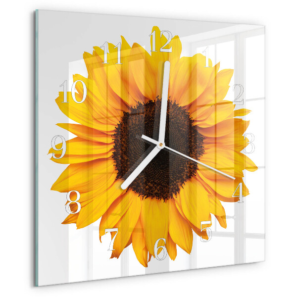Vierkante glazen klok Zonnebloem