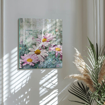 Vierkante glazen klok Bloemen