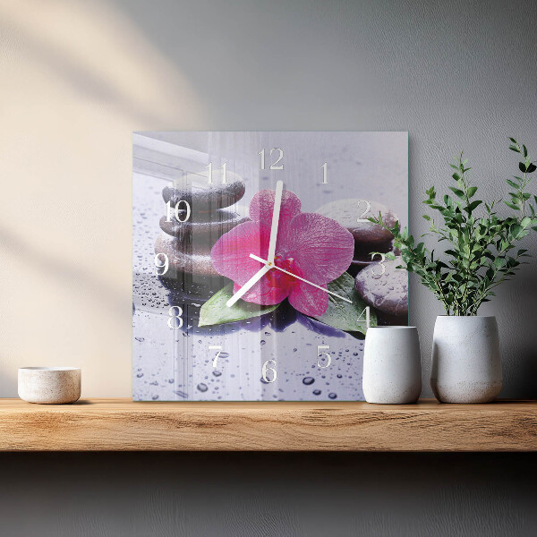 Vierkante glazen klok Orchidee