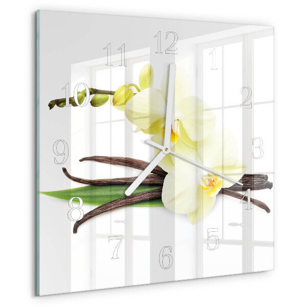 Vierkante glazen klok Vanille-orchidee