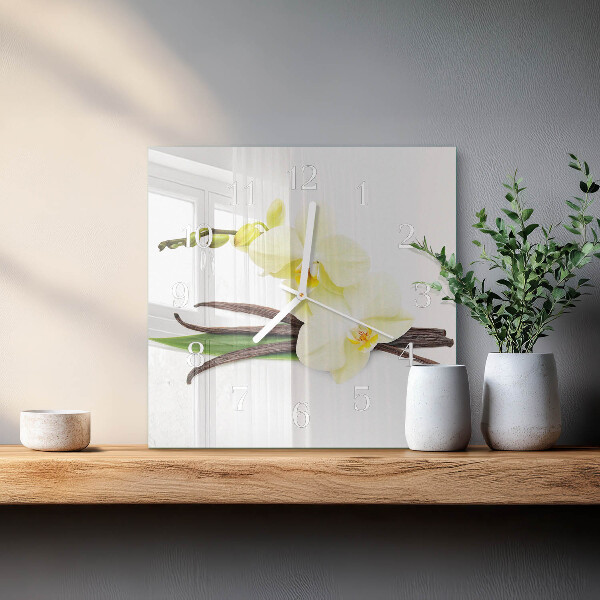 Vierkante glazen klok Vanille-orchidee