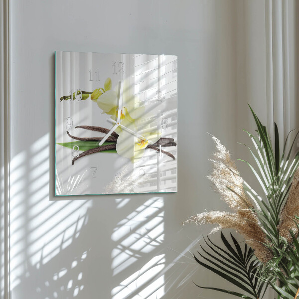 Vierkante glazen klok Vanille-orchidee