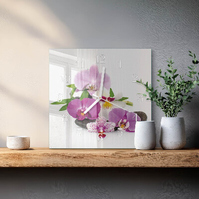 Vierkante glazen klok Orchidee