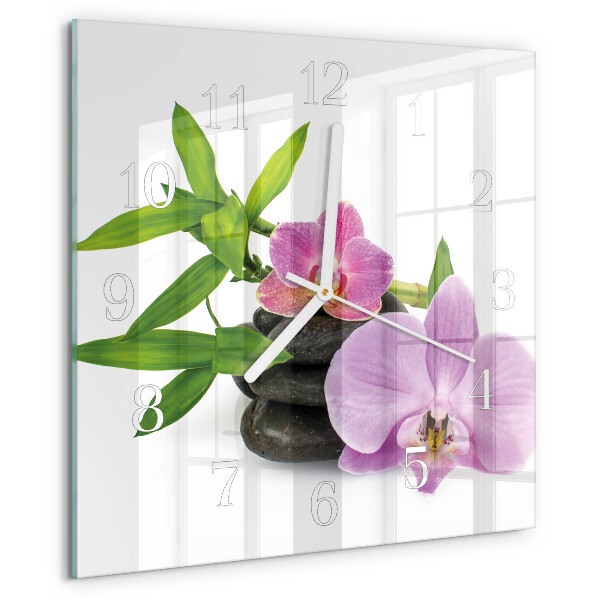 Vierkante glazen klok Orchidee