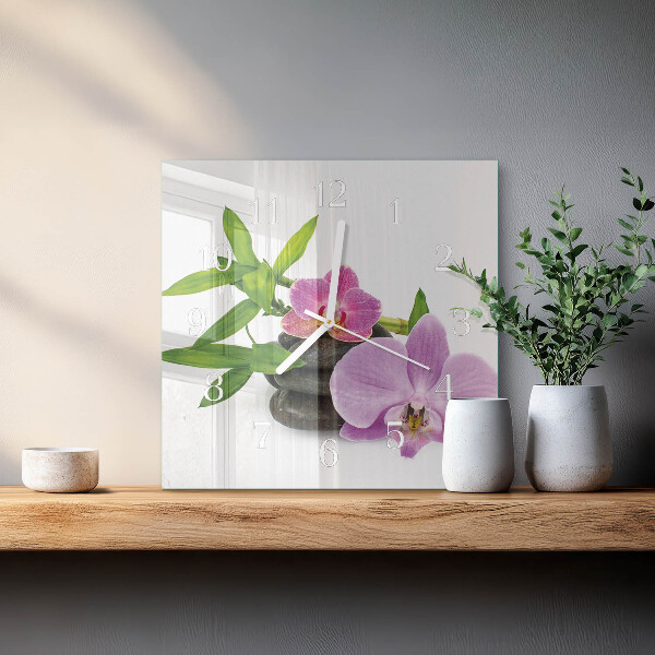 Vierkante glazen klok Orchidee