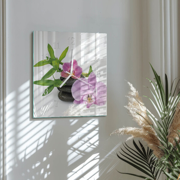 Vierkante glazen klok Orchidee