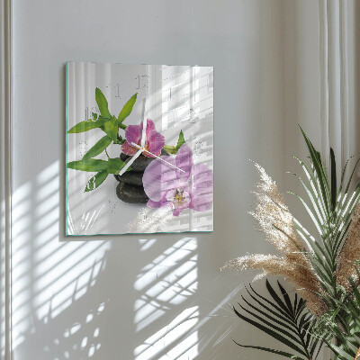 Vierkante glazen klok Orchidee