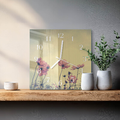 Vierkante glazen klok Bloemen