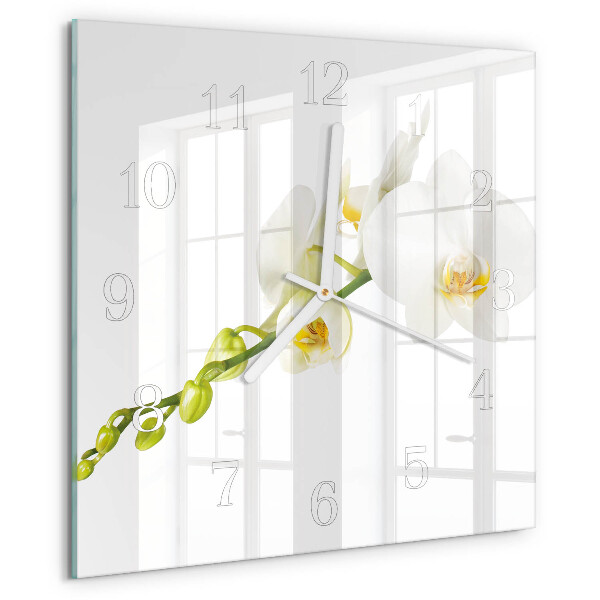 Vierkante glazen klok Orchidee