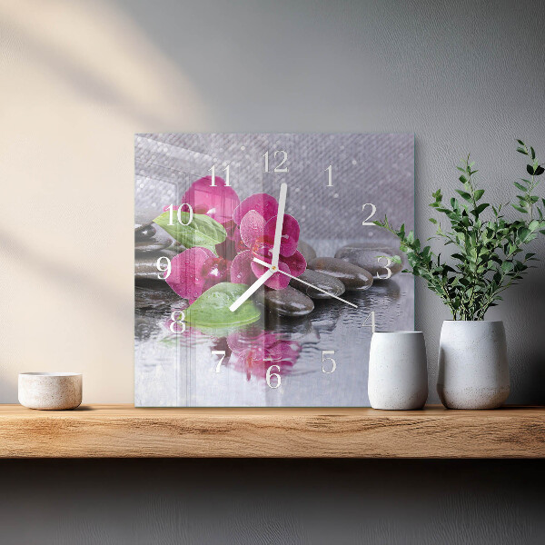 Vierkante glazen klok Orchidee