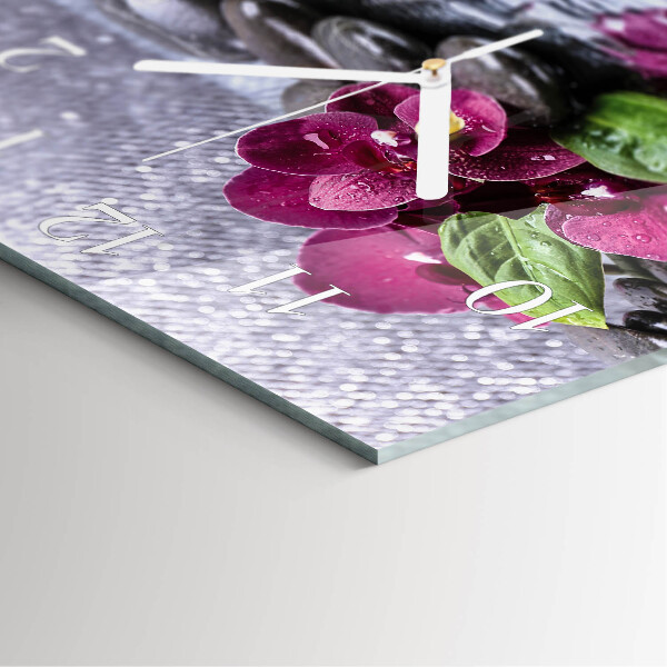 Vierkante glazen klok Orchidee