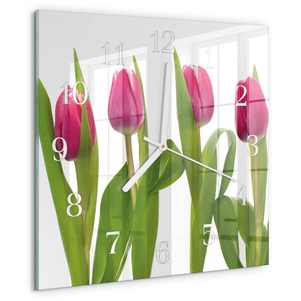 Vierkante glazen klok Tulpen