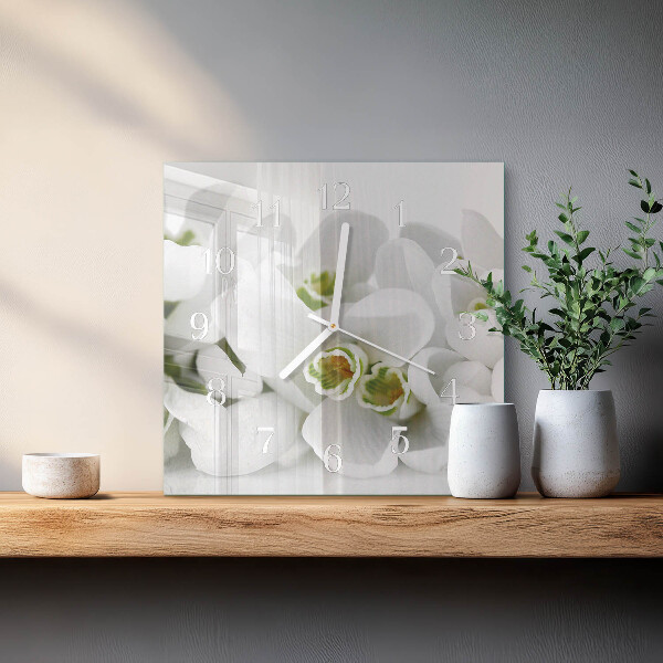 Vierkante glazen klok Bloemen