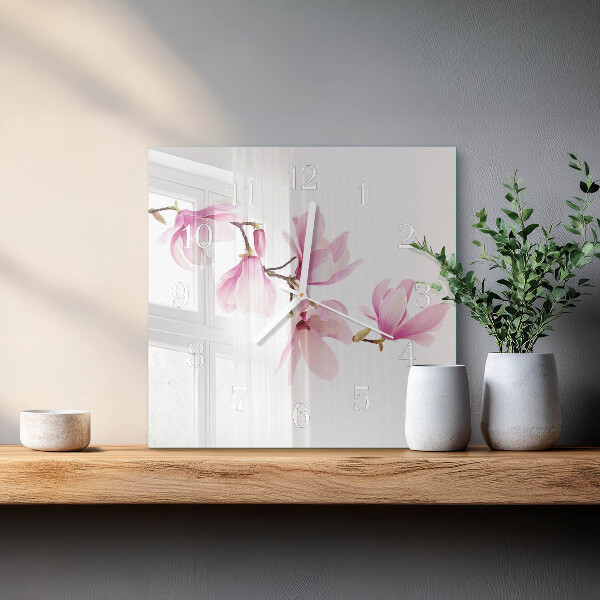 Vierkante glazen klok Magnolia
