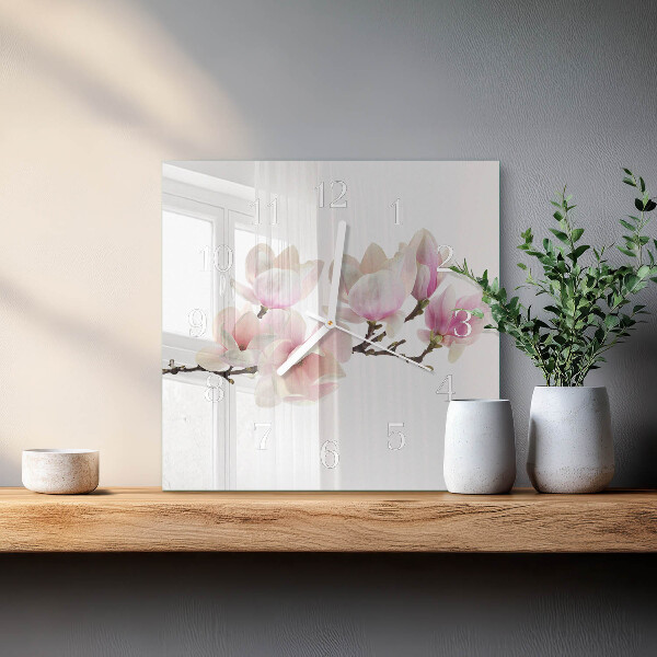 Vierkante glazen klok Magnolia