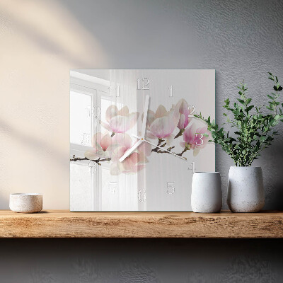 Vierkante glazen klok Magnolia
