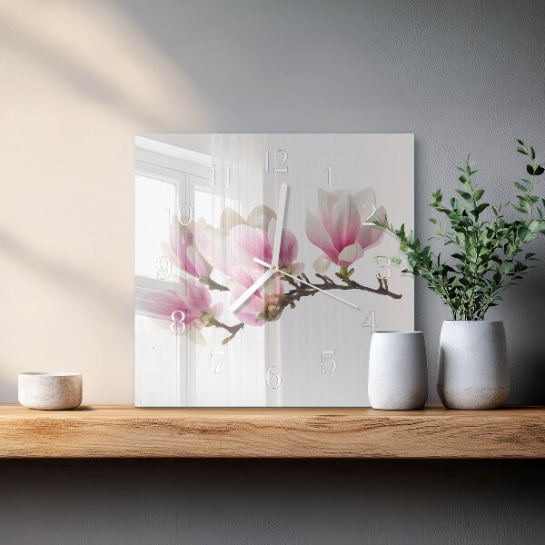 Vierkante glazen klok Magnolia