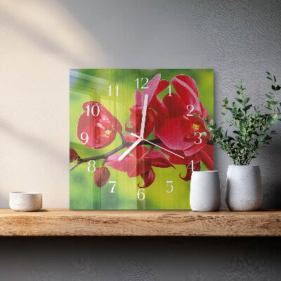 Vierkante glazen klok Orchidee