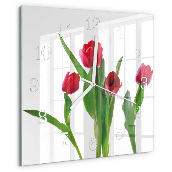 Vierkante glazen klok Tulpen