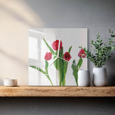Vierkante glazen klok Tulpen