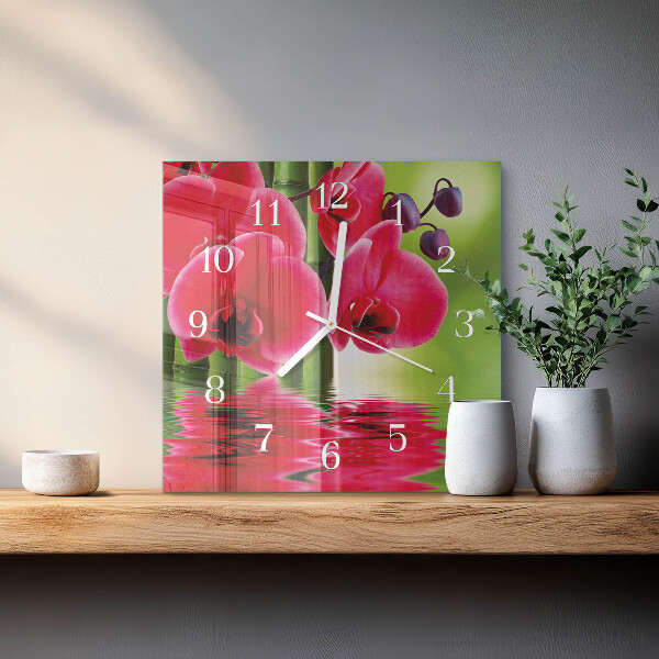 Vierkante glazen klok Orchidee