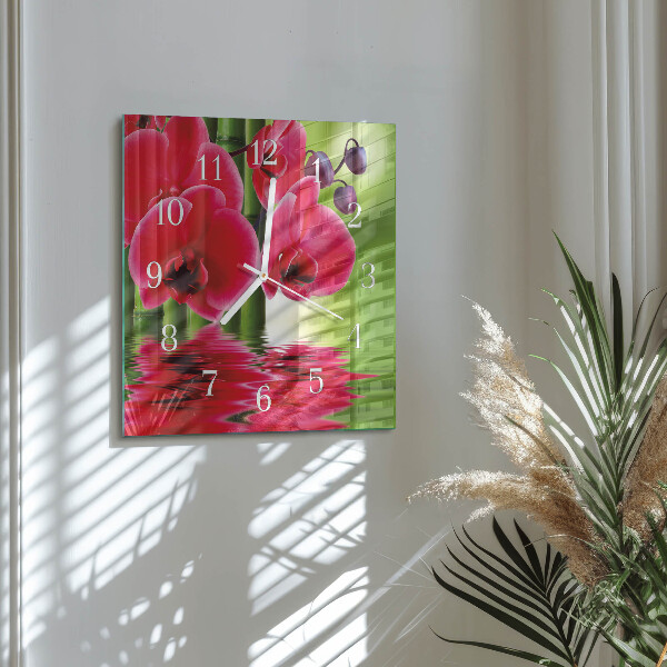 Vierkante glazen klok Orchidee