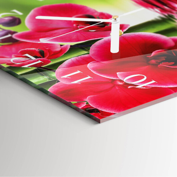 Vierkante glazen klok Orchidee