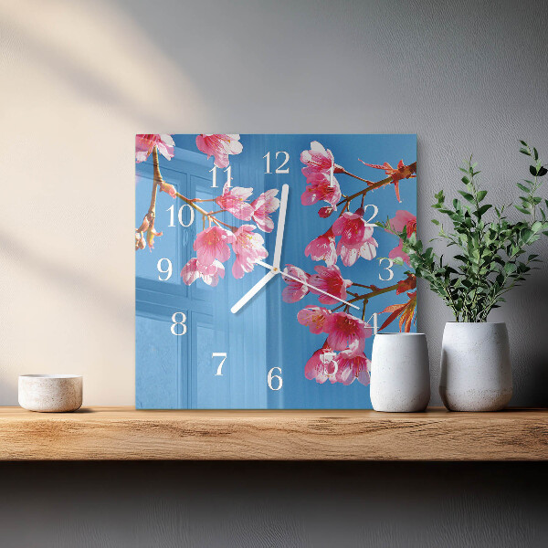 Vierkante glazen klok Bloemen