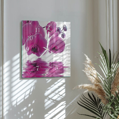 Vierkante glazen klok Orchidee