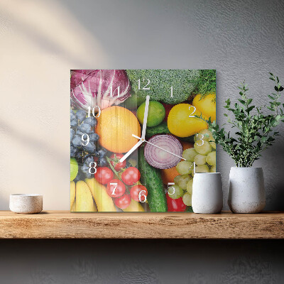 Vierkante glazen klok Fruit en groenten