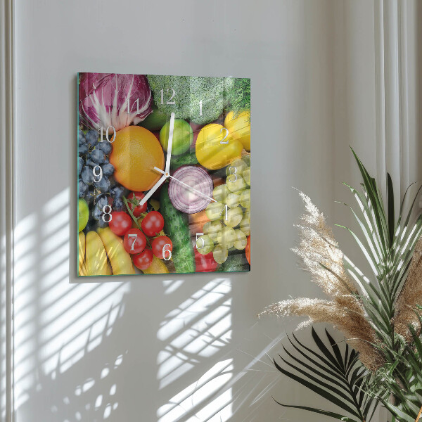 Vierkante glazen klok Fruit en groenten
