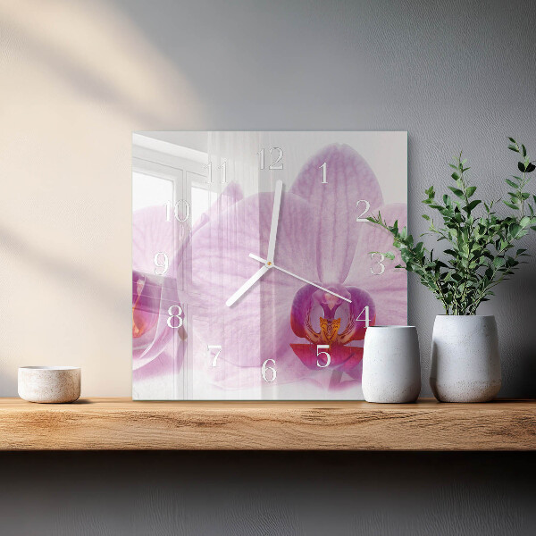 Vierkante glazen klok Orchidee