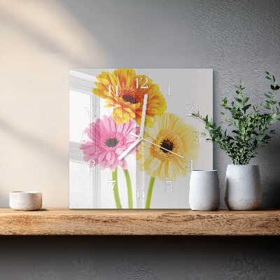 Vierkante glazen klok Bloemen