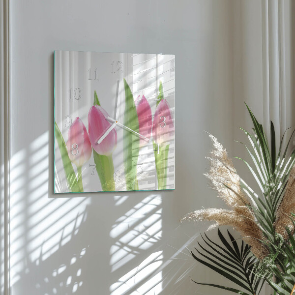 Vierkante glazen klok Tulpen