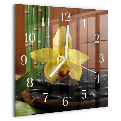 Vierkante glazen klok Bamboe-orchidee